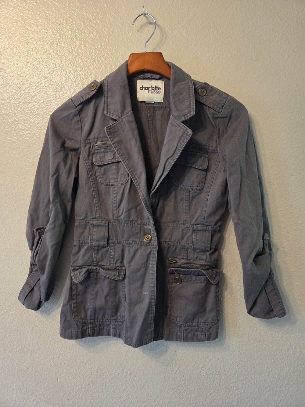 Women's Gray Utility Jacket Goth Y2k  Casual Cotton